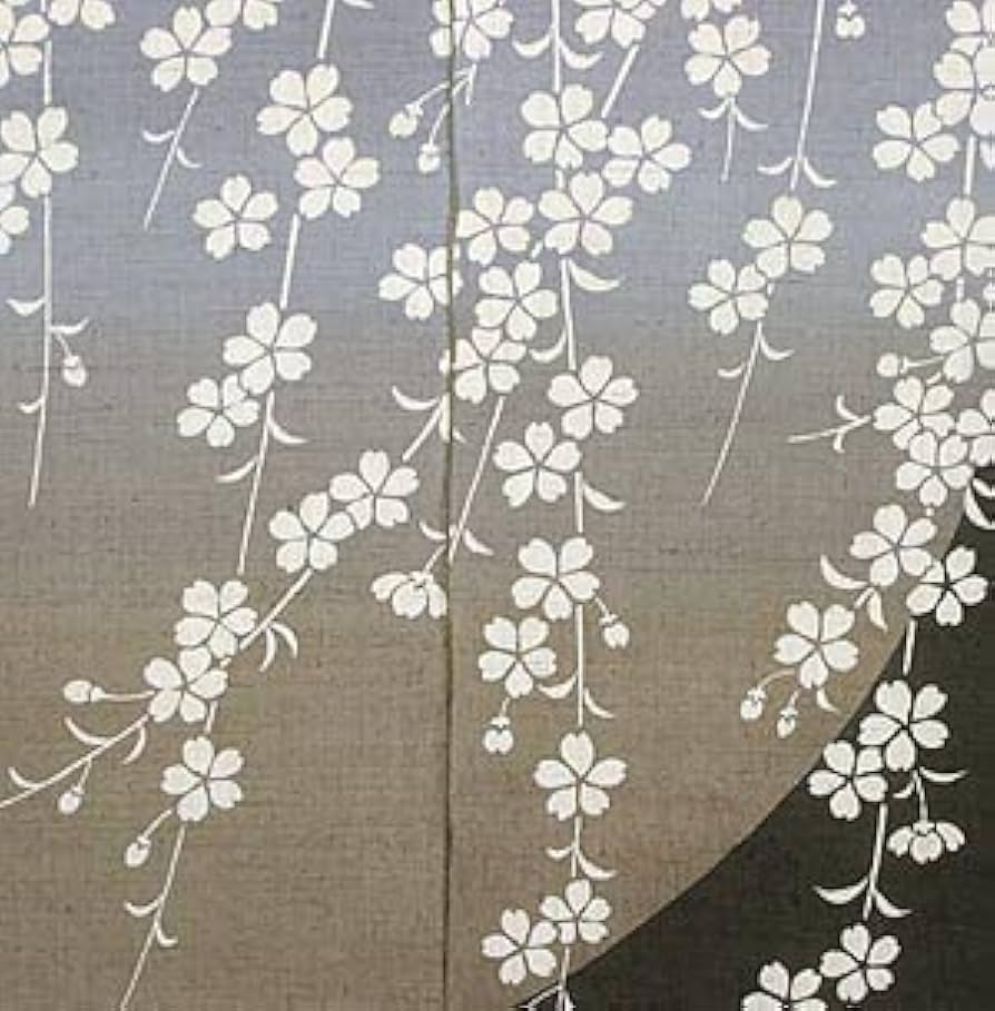 Amazon｜麻のれん 和風暖簾 【桜月夜】京都 洛柿庵 のれん 約88